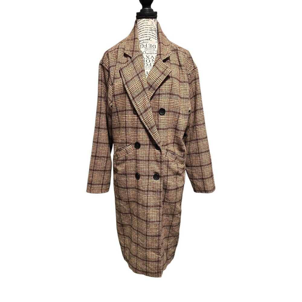 Tanming Wool Blend Plaid Doublebreasted Womens Coat Size Medium